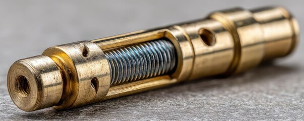 Gear axis of spinner gun concept. Close-up of a brass component showcasing intricate detailing.