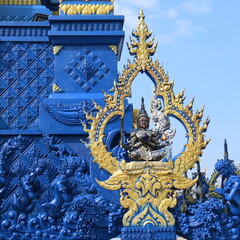 Wat Rong Suea Ten,Ornate architecture, Buddha and figures in the Blue Temple in Chiang Rai, Thailand, Asia