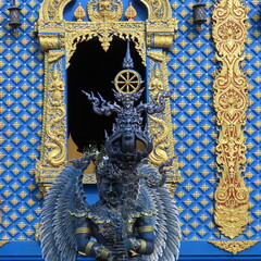 Wat Rong Suea Ten,Ornate architecture, Buddha and figures in the Blue Temple in Chiang Rai, Thailand, Asia