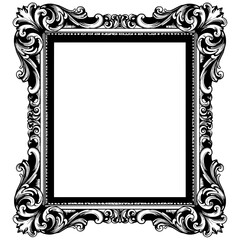 Intricate Ornamental Frame: An exquisite, monochrome artwork showcasing a meticulously detailed antique frame, perfect for displaying cherished art and adding an elegant touch to any space.
