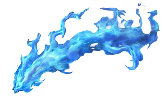Blue fire created with digital effects showcases vibrant flames and swirling patterns against a transparent background for creative use in design and art