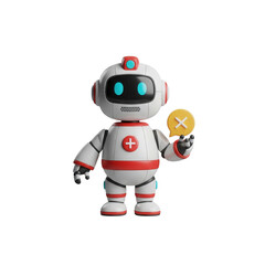 Fototapeta premium Cute Robot Holding Speech Bubble With Cross Mark On Transparent Background