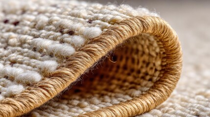 Ripped carpet and linen section concept. Close-up of a soft, woven carpet showcasing its intricate texture.