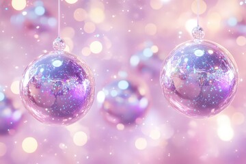 Obraz premium Festive, shimmering christmas ornaments against a soft, pastel background.