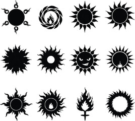 Black and white flower and sun icon set with summer design elements