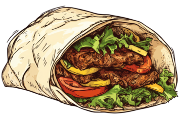 Delicious shawarma wrap featuring grilled meat, fresh vegetables, and aromatic spices ready for a satisfying fast food dining experience