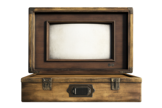 Vintage wooden TV box showcasing a framed screen design, an exemplary piece of retro decor reflecting mid-20th century style and craftsmanship in a living room setting