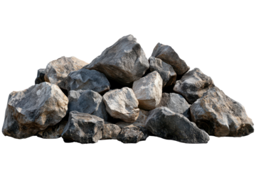 Natural rock stones pile suitable for landscaping and construction isolated on a white background