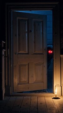 Portes entrouverte myst&eacute;rieuse avec cr&eacute;ature aux yeux rouges