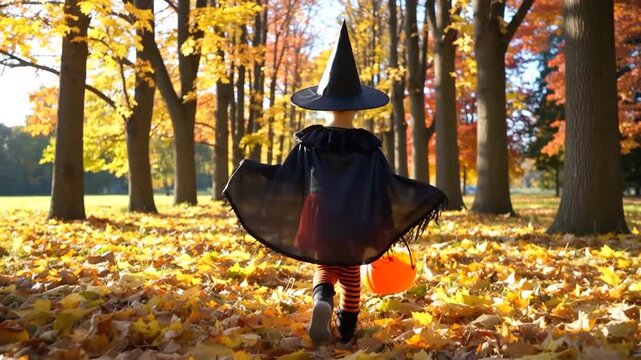 Petit sorcier dans une for&ecirc;t d'automne