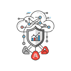 A tech icon for Oracle Cloud World. A cloud and data network converge with symbols for AI, collaboration, analytics, and security, showcasing a connected future