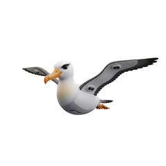 Obraz premium Cartoon Albatross In Flight With Wings Spread And Isolated On Transparent Background