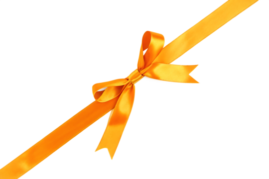 Orange silk ribbon bow with streamers isolated on a transparent background image