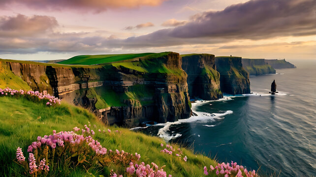 capturing the Cliffs of Moher in Ireland during sunset