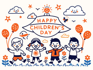 Childrens day flyer featuring fun festive elements and cute kids