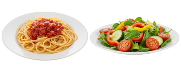 A classic Italian meal of spaghetti with bolognese sauce and a fresh side salad. This popular dish represents a typical main course from an Italian restaurant.