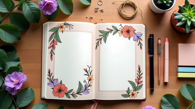 Creative Bullet Journal Layout with Dried Botanicals