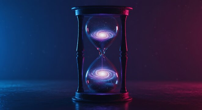 Cosmic hourglass symbolizes time, universe, and destiny