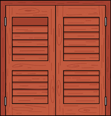 Fototapeta premium Wooden window shutters illustration with natural brown tones and classic panel design vector art 