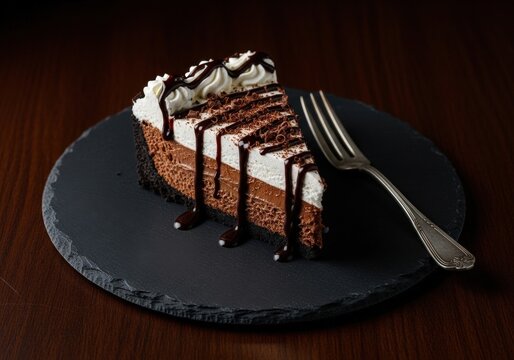 American mississippi mud pie a decadent slice with chocolate mousse and whipped cream - Powered by Adobe