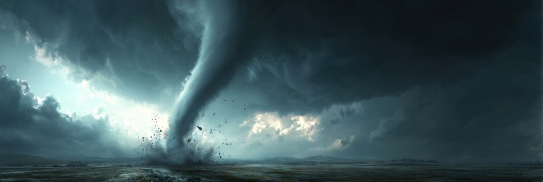 Tornado Forming Over a Vast Open Landscape During a Stormy Afternoon With Dramatic Clouds and Strong Winds