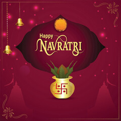 Creative kalash and illustration of goddess durga for happy navratri