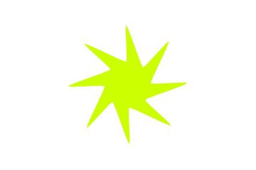 Bright neon yellow eight-point star shape for decorative design elements, highlights, and graphic art on a white background