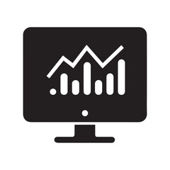Computer screen displaying a line graph and bar chart in black and white for data analysis and trends