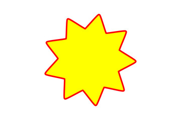 Yellow starburst shape with red outline for labels, stickers, and promotional graphic design elements 