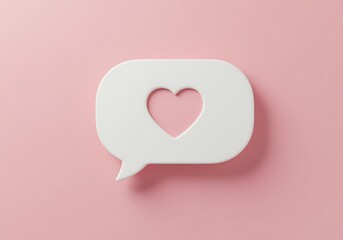 A white speech bubble with a heart shape on a pink background, minimal design