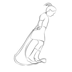 One continuous line drawing on white isolated background. Minimalism linear illustration. jumping, child, fun, girl, motion, summer, joy, people, playful, skipping rope