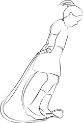 One continuous line drawing on white isolated background. Minimalism linear illustration. jumping, child, fun, girl, motion, summer, joy, people, playful, skipping rope