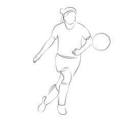 One continuous line drawing on white isolated background. Minimalism linear illustration. child, sport, girl, person, football, ball, soccer, game, playing, player