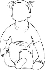 One continuous line drawing on white isolated background. Minimalism linear illustration. child, person, sitting, childhood, girl, potty, toddler, hygiene, portrait, cute