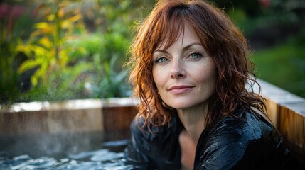 Cooling solutions wellness spa treatment featuring serene woman enjoying therapeutic cold immersion experience