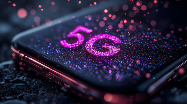 Digital fifth generation network display accented by pink particles