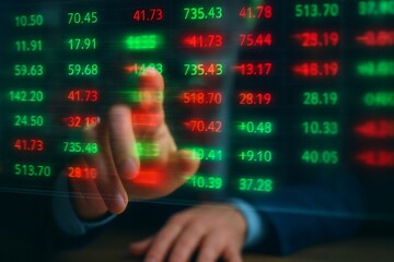 Man touching computer code and seeing profit and lose