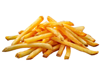 Pile of Crispy Golden French Fries on a White Background