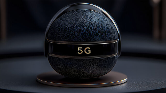 A matte sphere featuring 5G network in a minimal dark studio