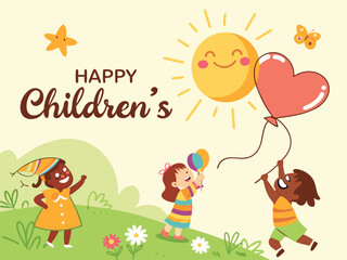 Happy children day character flat cartoon vector template design illustration
