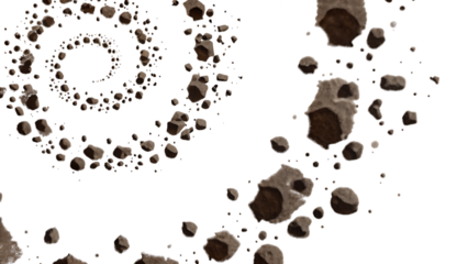 Swirling brown asteroids isolated on a transparent background space cosmic