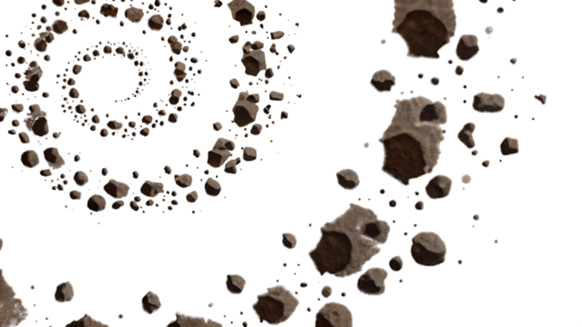 Swirling brown asteroids isolated on a transparent background space cosmic