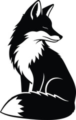 Elegant Silhouette of a Fox with a Bushy Tail and Sharp Features Black and White Minimalist Graphic