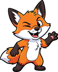 Cartoon Fox Winking with a Friendly Wave Cheerful Animal Character Design for Children's Illustration and Educational Resources