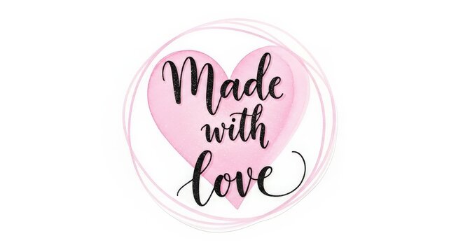 Made with love pink heart isolated on white background