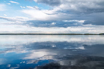 Blue lake with cloudy sky, natural background