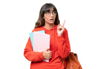 Young student caucasian woman over isolated background thinking an idea pointing the finger up