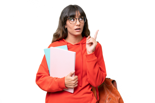 Young student caucasian woman over isolated background thinking an idea pointing the finger up