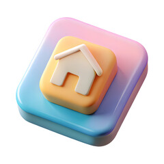 3D Clay Style Home Button Icon in Soft Pastel Colors