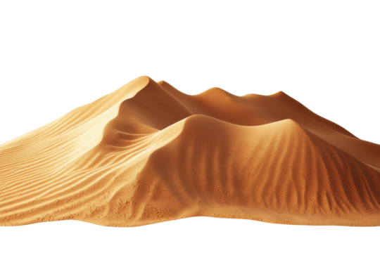 Desert sand pile dune isolated on a white background showcasing natural contours and textures